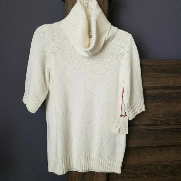 NWT by Anthropologie Short Sleeve Sweater Turtleneck Cream White Soft Size XS - Picture 2 of 11